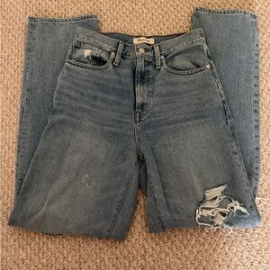 Madewell Straight-Leg Jeans in Light Blue Wash with Distressed Knee